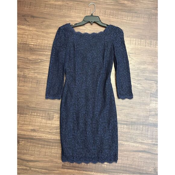 Cache Navy Blue Lace Overlay Knee-Length Dress Size 2 - Picture 1 of 9